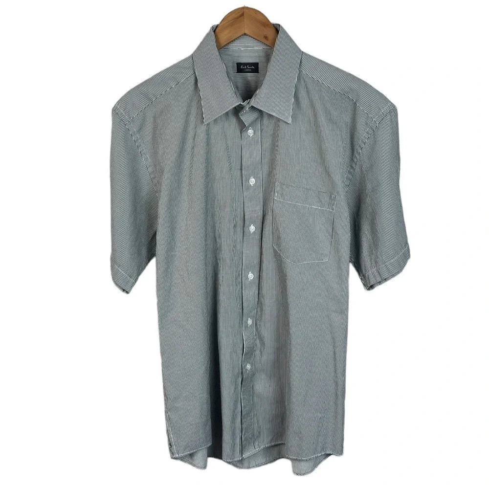 BF947 Mens Paul Smith London Designer Striped Short Sleeve Button Down Shirt XL